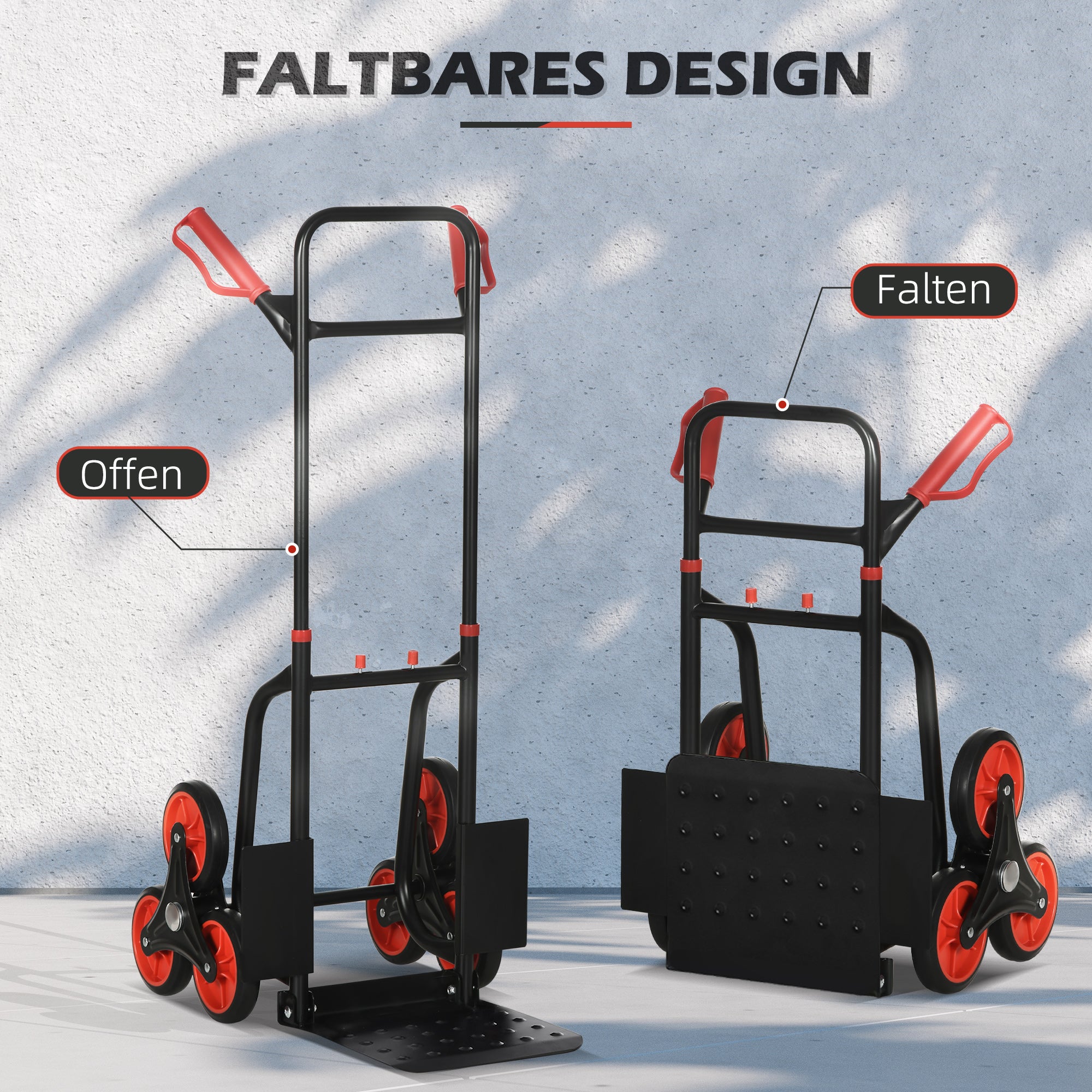 Stair Climber 120 kg Hand Truck Transport Cart Height Adjustable Handle Folding Steel 45 x 60 x 109 cm