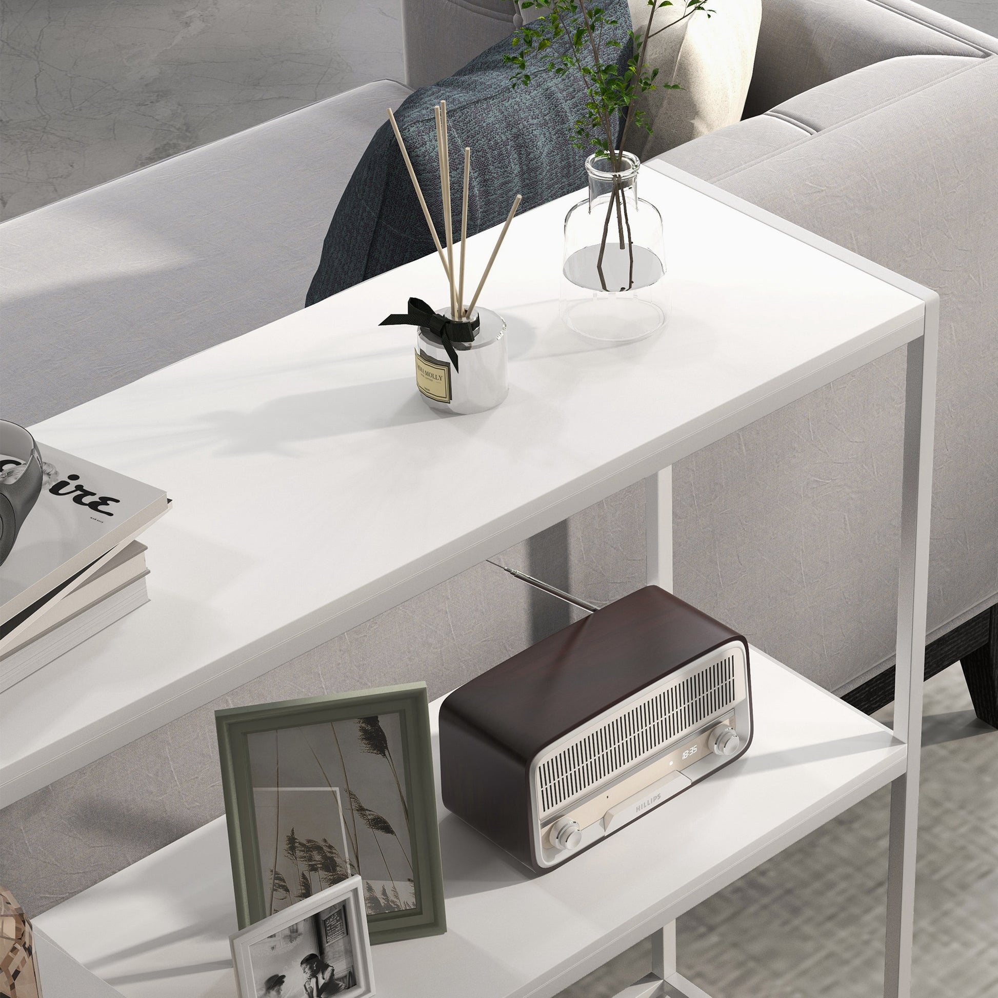 Entryway Console Table with Open Shelf and Anti-Tip Steel Frame for Living Room Hallway 100x30x87 cm White