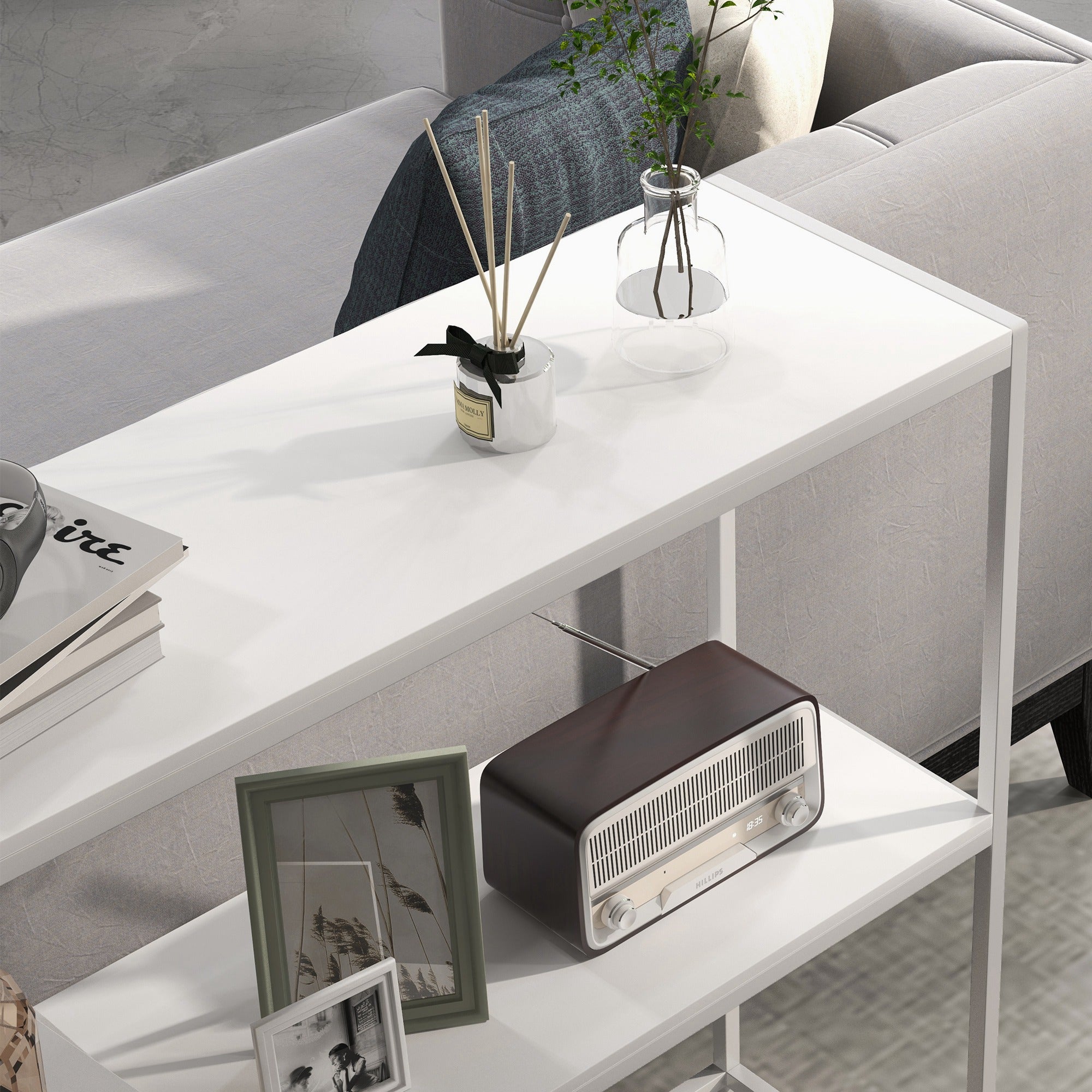 Entryway Console Table with Open Shelf and Anti-Tip Steel Frame for Living Room Hallway 100x30x87 cm White