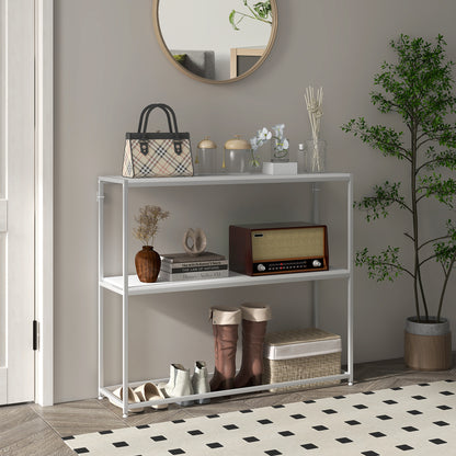 Entryway Console Table with Open Shelf and Anti-Tip Steel Frame for Living Room Hallway 100x30x87 cm White