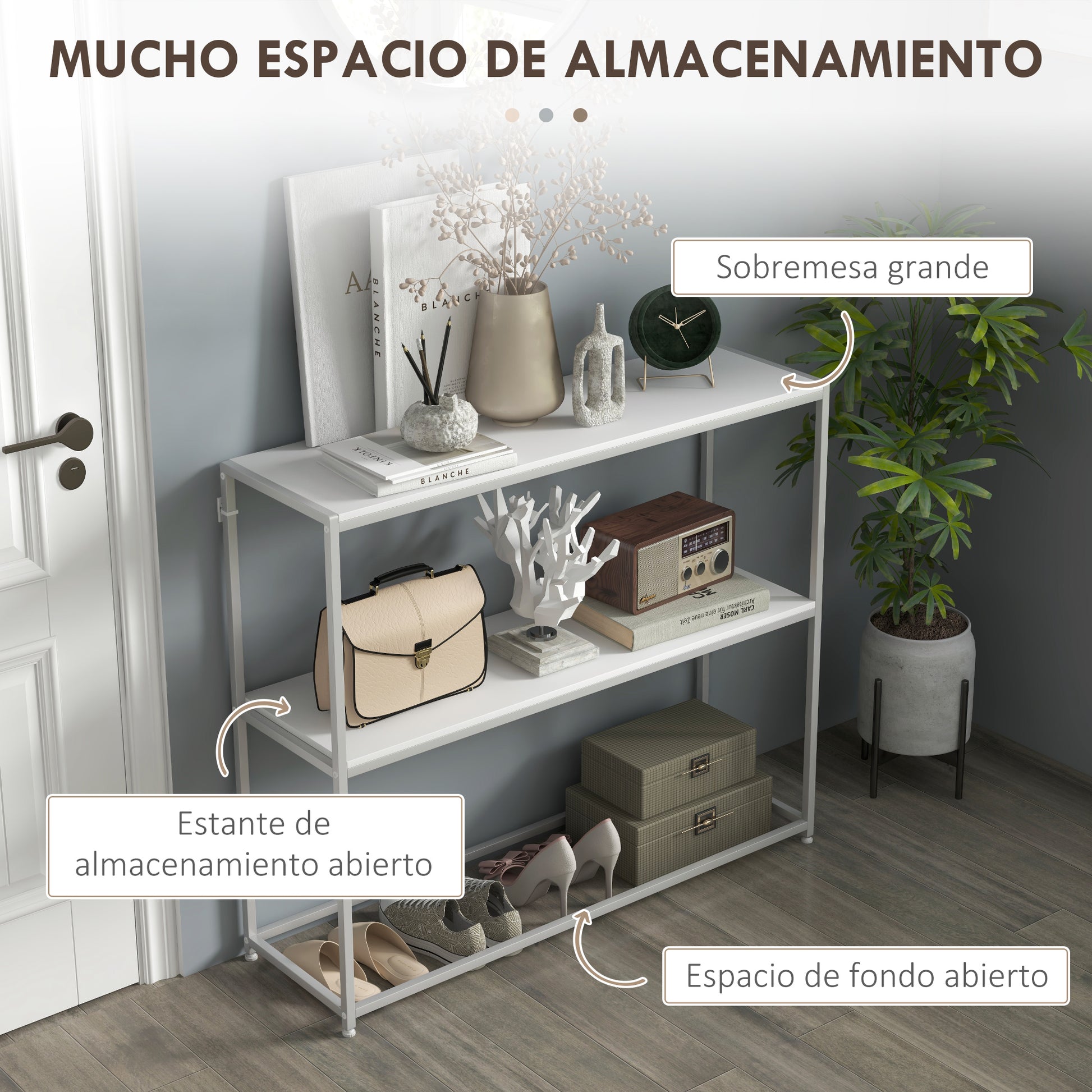 Entryway Console Table with Open Shelf and Anti-Tip Steel Frame for Living Room Hallway 100x30x87 cm White
