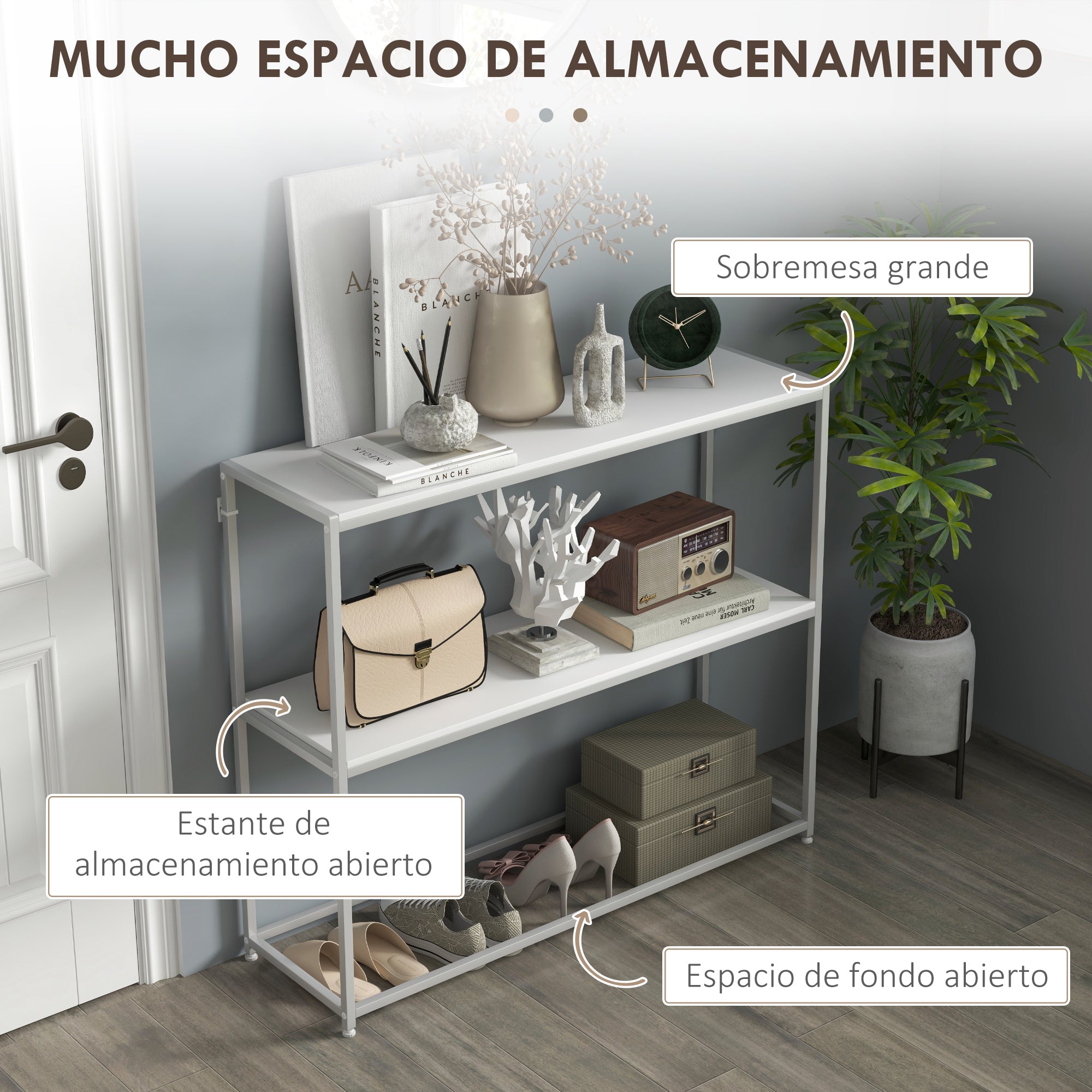 Entryway Console Table with Open Shelf and Anti-Tip Steel Frame for Living Room Hallway 100x30x87 cm White