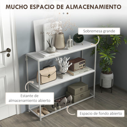Entryway Console Table with Open Shelf and Anti-Tip Steel Frame for Living Room Hallway 100x30x87 cm White