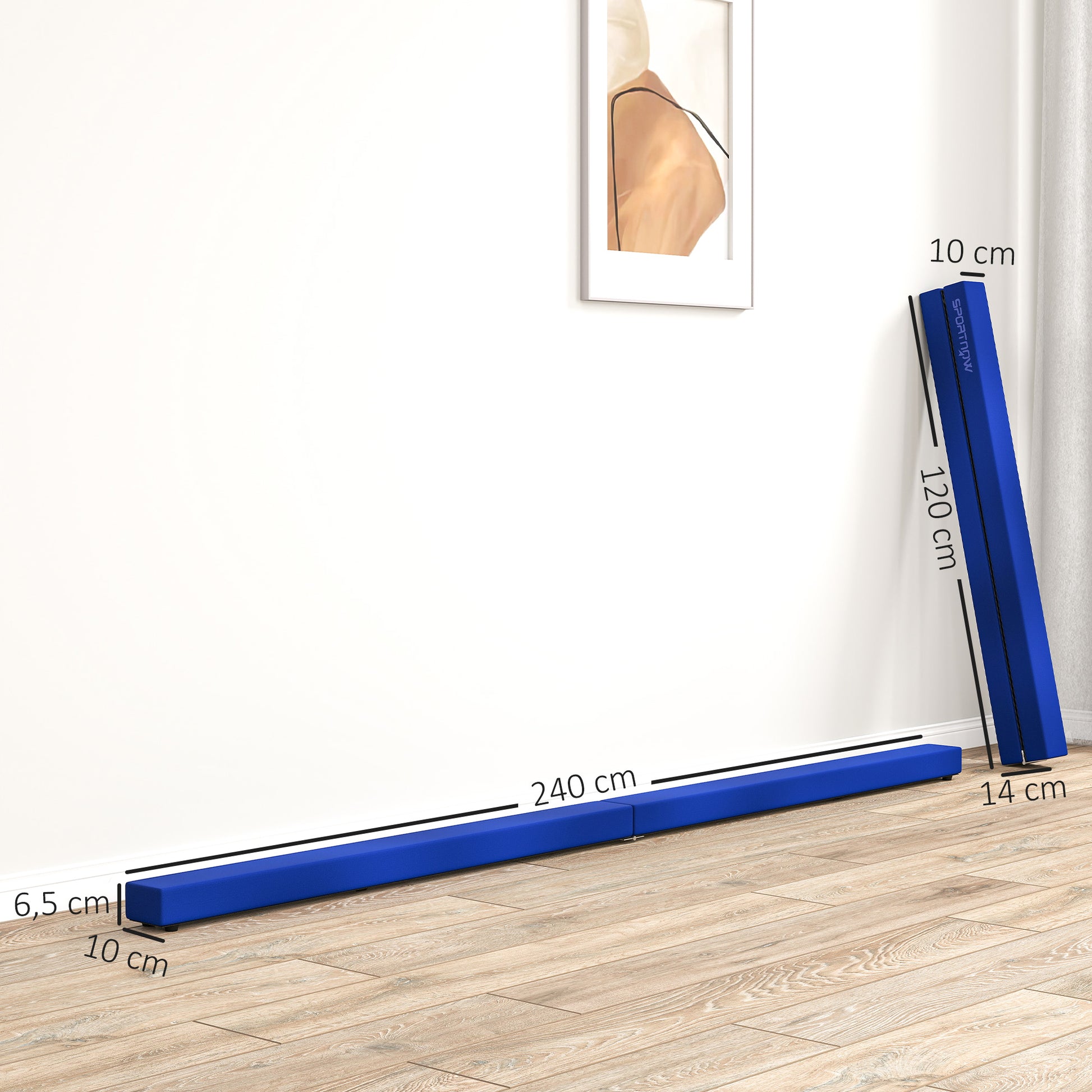 SPORTNOW Folding Gymnastics Beam 240 cm in Velvet, Balance Beam with Non-Slip Base, Gymnastics Training Equipment for Kids and Adults, Blue