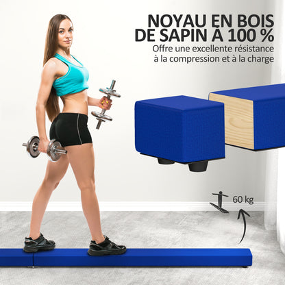 SPORTNOW Folding Gymnastics Beam 240 cm in Velvet, Balance Beam with Non-Slip Base, Gymnastics Training Equipment for Kids and Adults, Blue