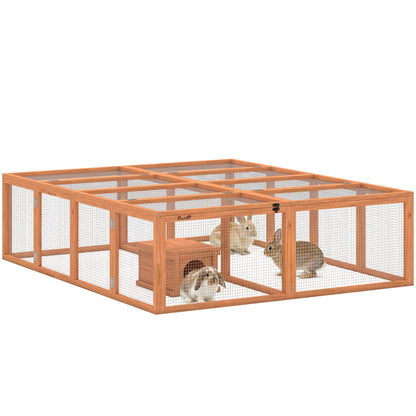 Wooden Rabbit Hutch & Run with Shelter, 71 x 59 x 19 in, 2 Doors — Orange