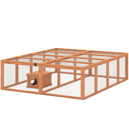 Wooden Rabbit Hutch & Run with Shelter, 71 x 59 x 19 in, 2 Doors — Orange