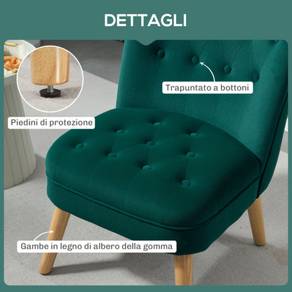 Living Room and Dining Room Armchair with Upholstered Seat, Bedroom Armchair with Wooden Legs and Velvet Effect Fabric, 60x66x79 cm, Green