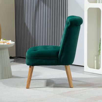 Living Room and Dining Room Armchair with Upholstered Seat, Bedroom Armchair with Wooden Legs and Velvet Effect Fabric, 60x66x79 cm, Green