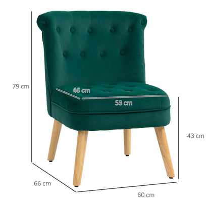 Living Room and Dining Room Armchair with Upholstered Seat, Bedroom Armchair with Wooden Legs and Velvet Effect Fabric, 60x66x79 cm, Green