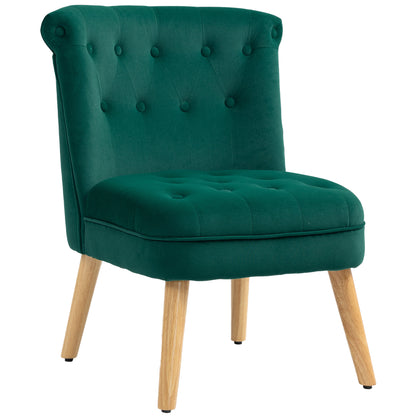 Living Room and Dining Room Armchair with Upholstered Seat, Bedroom Armchair with Wooden Legs and Velvet Effect Fabric, 60x66x79 cm, Green