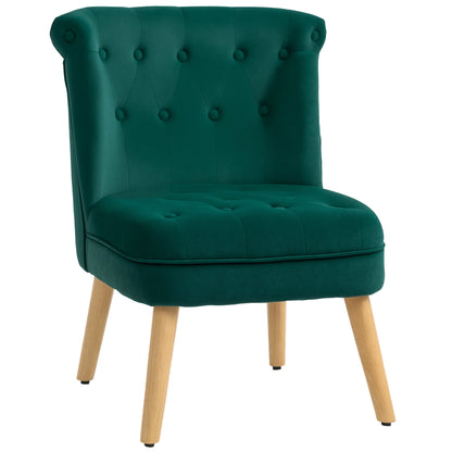 Living Room and Dining Room Armchair with Upholstered Seat, Bedroom Armchair with Wooden Legs and Velvet Effect Fabric, 60x66x79 cm, Green
