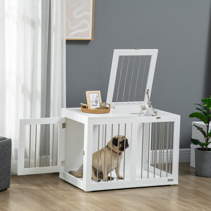 Dog Cage Furniture with 2 Doors Steel Dog Crate for Home Indoor Dog House for Medium Dogs up to 20 kg Side Table Dog Kennel 80 x 50 x 56.5 cm White