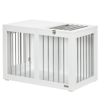 Dog Cage Furniture with 2 Doors Steel Dog Crate for Home Indoor Dog House for Medium Dogs up to 20 kg Side Table Dog Kennel 80 x 50 x 56.5 cm White