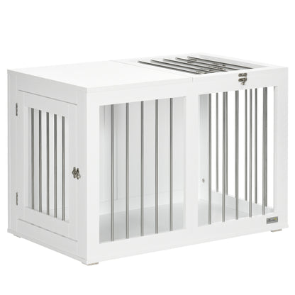 Dog Cage Furniture with 2 Doors Steel Dog Crate for Home Indoor Dog House for Medium Dogs up to 20 kg Side Table Dog Kennel 80 x 50 x 56.5 cm White