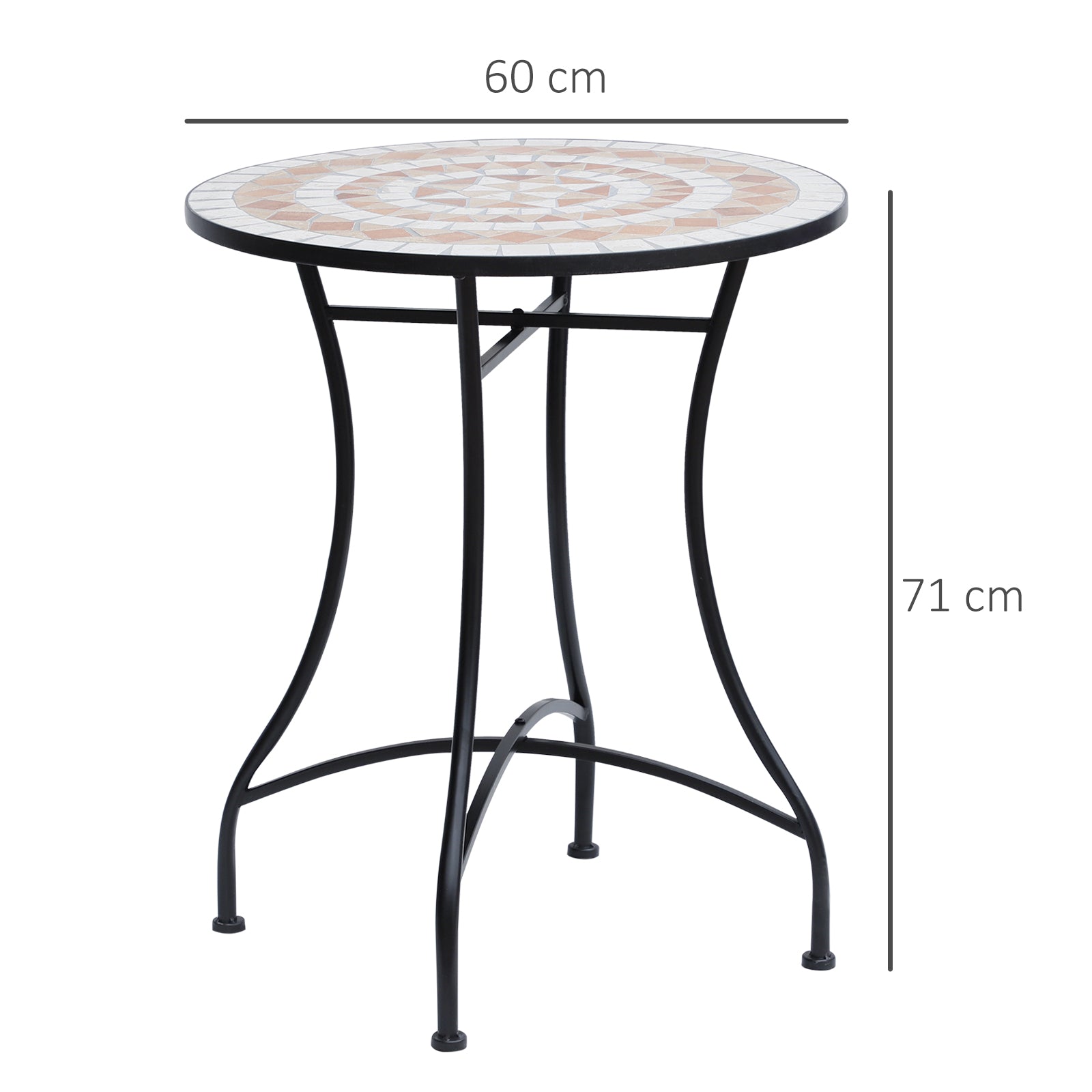Garden Table Ø60 x H71cm, Weatherproof Patio Table Made of Metal, Outdoor Dining Table, Camping Side Table, Round Patio Table for Garden Terrace Balcony Orange+White