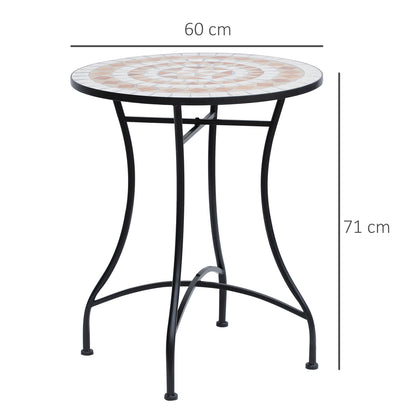 Garden Table Ø60 x H71cm, Weatherproof Patio Table Made of Metal, Outdoor Dining Table, Camping Side Table, Round Patio Table for Garden Terrace Balcony Orange+White