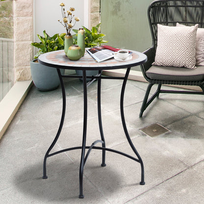 Garden Table Ø60 x H71cm, Weatherproof Patio Table Made of Metal, Outdoor Dining Table, Camping Side Table, Round Patio Table for Garden Terrace Balcony Orange+White