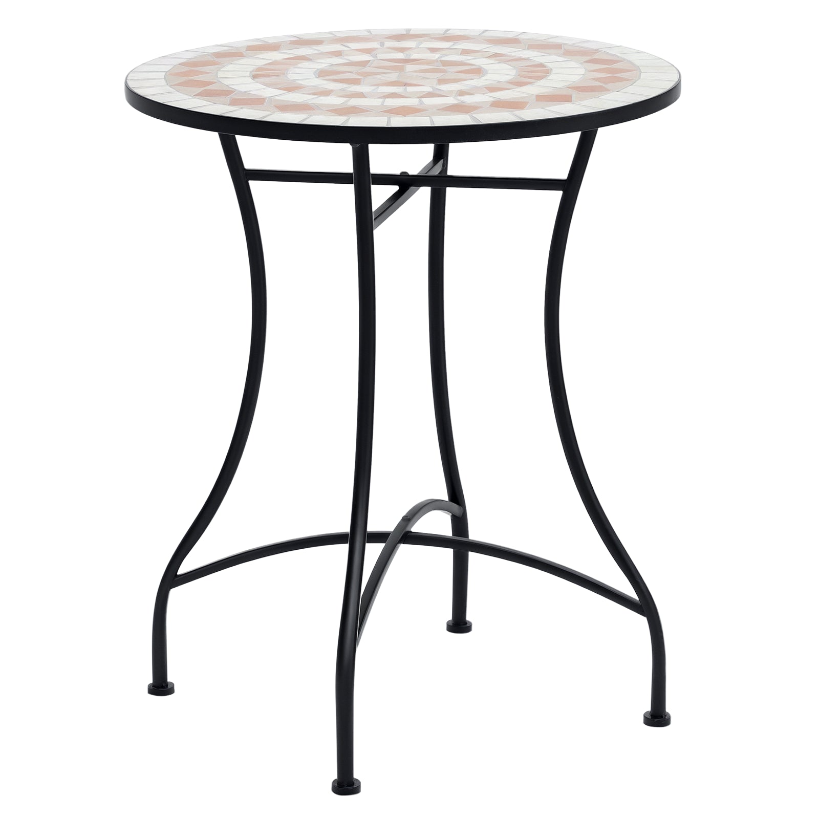 Garden Table Ø60 x H71cm, Weatherproof Patio Table Made of Metal, Outdoor Dining Table, Camping Side Table, Round Patio Table for Garden Terrace Balcony Orange+White