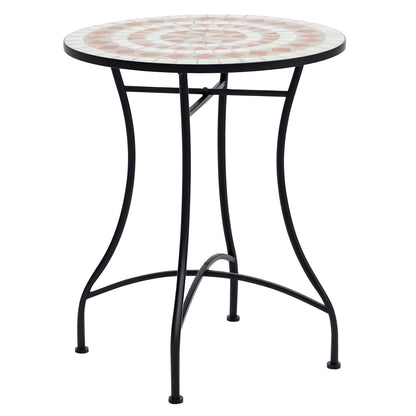 Garden Table Ø60 x H71cm, Weatherproof Patio Table Made of Metal, Outdoor Dining Table, Camping Side Table, Round Patio Table for Garden Terrace Balcony Orange+White