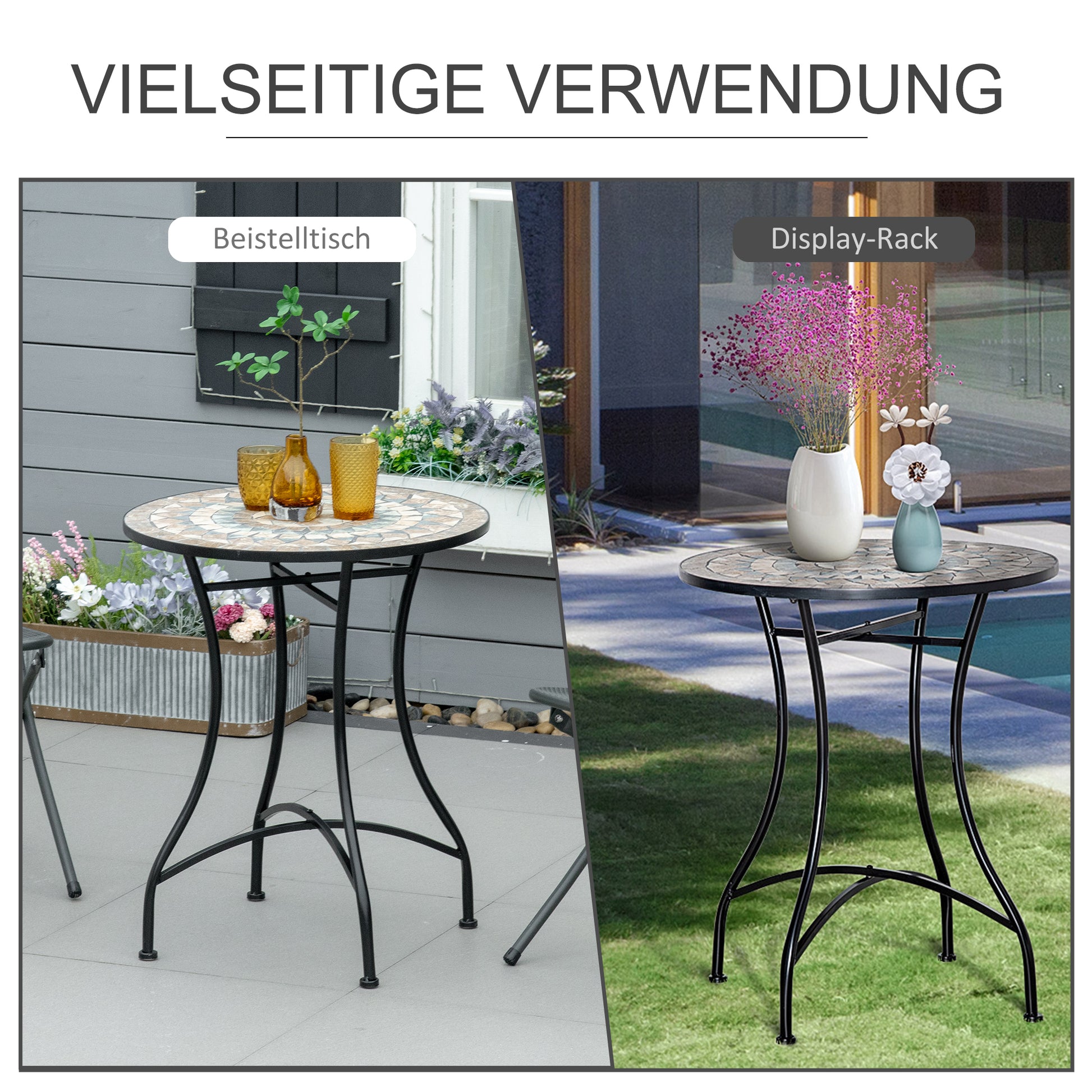 Garden Table Ø60 x H71cm, Weatherproof Patio Table Made of Metal, Outdoor Dining Table, Camping Side Table, Round Patio Table for Garden Terrace Balcony Orange+White