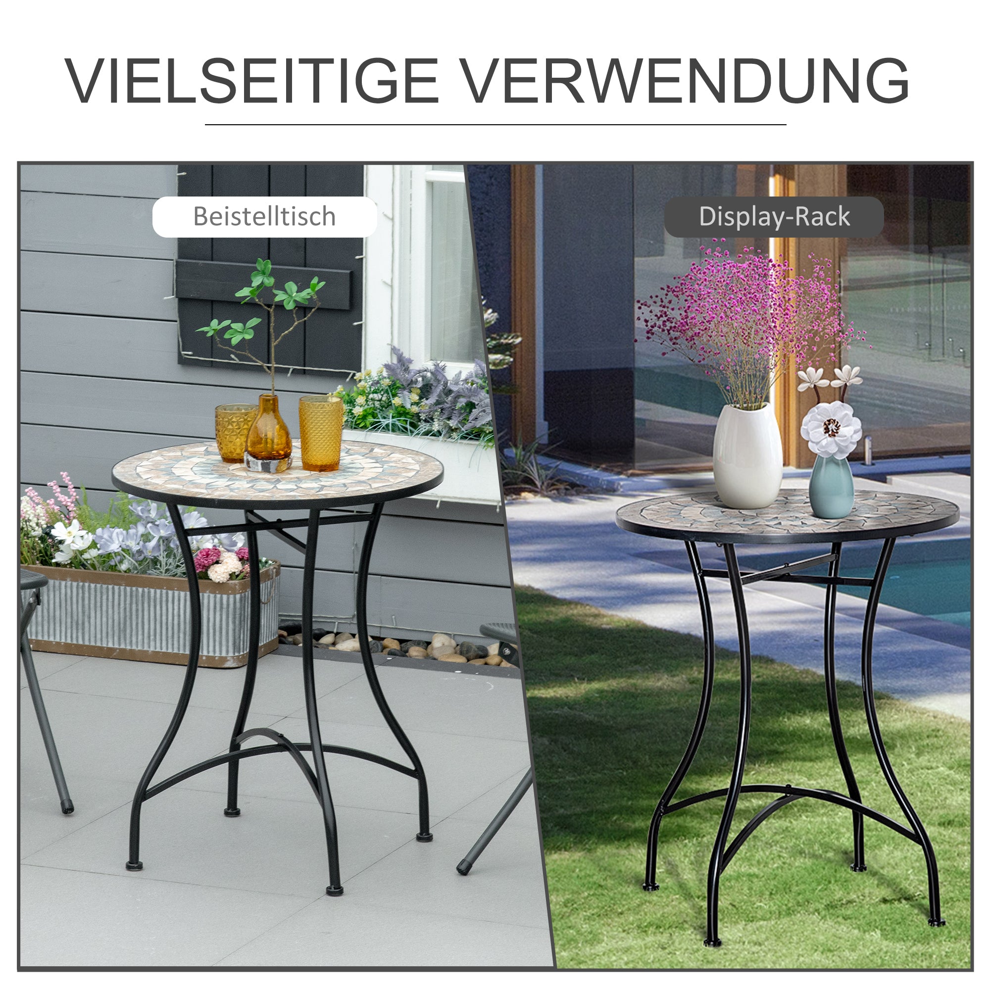 Garden Table Ø60 x H71cm, Weatherproof Patio Table Made of Metal, Outdoor Dining Table, Camping Side Table, Round Patio Table for Garden Terrace Balcony Orange+White