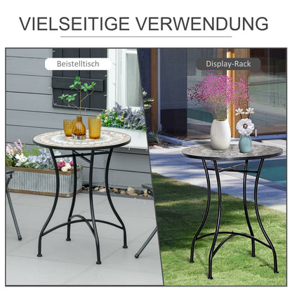 Garden Table Ø60 x H71cm, Weatherproof Patio Table Made of Metal, Outdoor Dining Table, Camping Side Table, Round Patio Table for Garden Terrace Balcony Orange+White