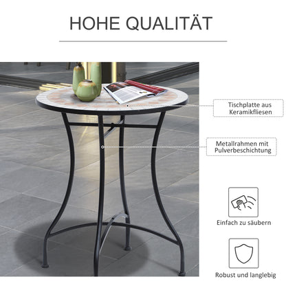Garden Table Ø60 x H71cm, Weatherproof Patio Table Made of Metal, Outdoor Dining Table, Camping Side Table, Round Patio Table for Garden Terrace Balcony Orange+White