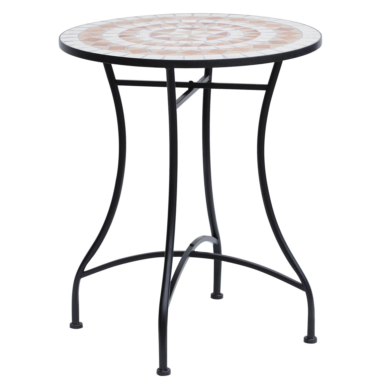 Garden Table Ø60 x H71cm, Weatherproof Patio Table Made of Metal, Outdoor Dining Table, Camping Side Table, Round Patio Table for Garden Terrace Balcony Orange+White