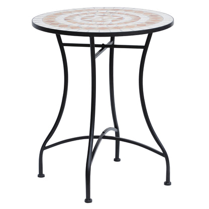 Garden Table Ø60 x H71cm, Weatherproof Patio Table Made of Metal, Outdoor Dining Table, Camping Side Table, Round Patio Table for Garden Terrace Balcony Orange+White