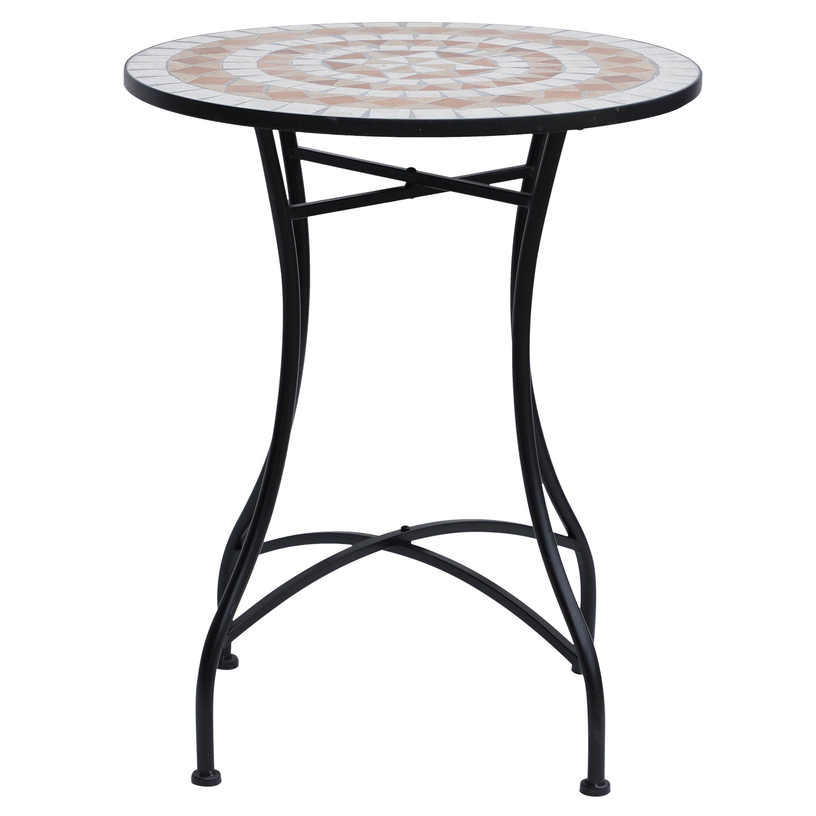 Garden Table Ø60 x H71cm, Weatherproof Patio Table Made of Metal, Outdoor Dining Table, Camping Side Table, Round Patio Table for Garden Terrace Balcony Orange+White