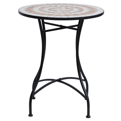 Garden Table Ø60 x H71cm, Weatherproof Patio Table Made of Metal, Outdoor Dining Table, Camping Side Table, Round Patio Table for Garden Terrace Balcony Orange+White
