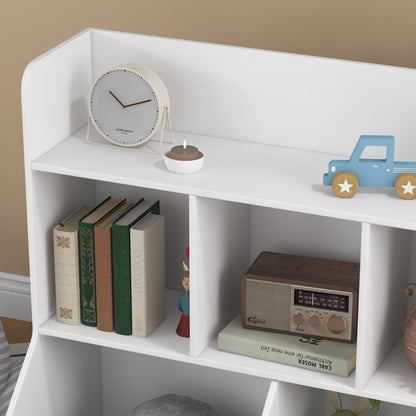 Children's Bookshelf with 3 Levels, Toy Storage with 5 Compartments in Wood with Anti-Tipping Device, 91.5x43x79cm, White