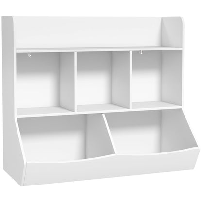 Children's Bookshelf with 3 Levels, Toy Storage with 5 Compartments in Wood with Anti-Tipping Device, 91.5x43x79cm, White