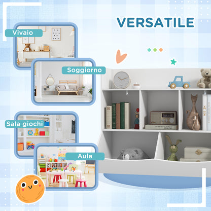 Children's Bookshelf with 3 Levels, Toy Storage with 5 Compartments in Wood with Anti-Tipping Device, 91.5x43x79cm, White