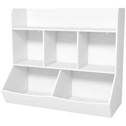 Children's Bookshelf with 3 Levels, Toy Storage with 5 Compartments in Wood with Anti-Tipping Device, 91.5x43x79cm, White