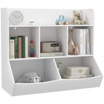Children's Bookshelf with 3 Levels, Toy Storage with 5 Compartments in Wood with Anti-Tipping Device, 91.5x43x79cm, White