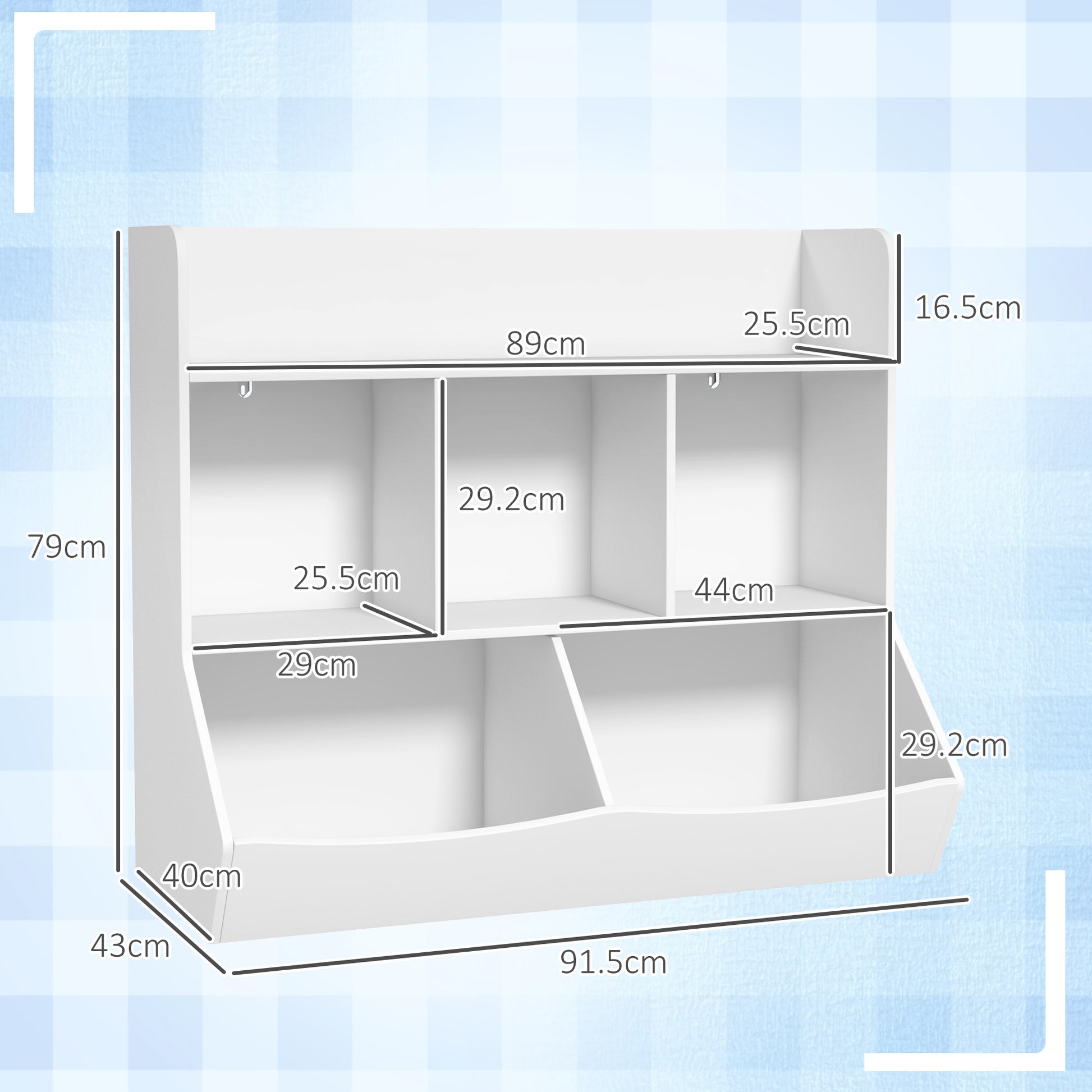 Children's Bookshelf with 3 Levels, Toy Storage with 5 Compartments in Wood with Anti-Tipping Device, 91.5x43x79cm, White