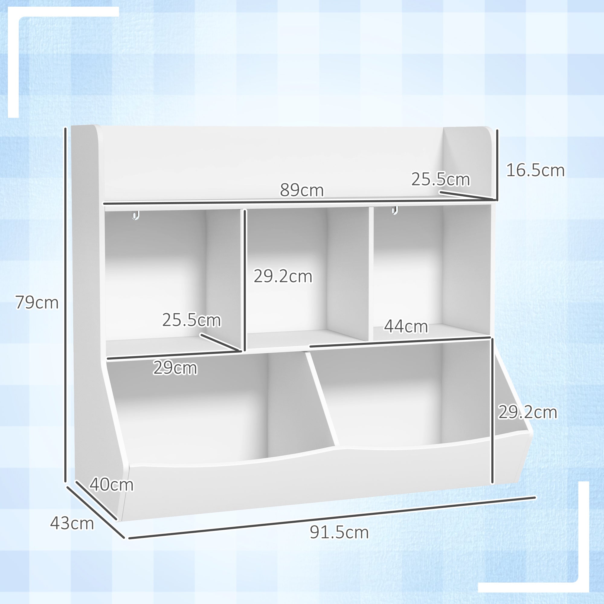 Children's Bookshelf with 3 Levels, Toy Storage with 5 Compartments in Wood with Anti-Tipping Device, 91.5x43x79cm, White