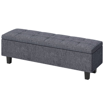 Storage Bench, Padded Bench with Linen Look, Wood Legs, Modern Bed Bench for Hallway, Bedroom, Living Room, 138 x 40 x 45 cm, Dark Gray