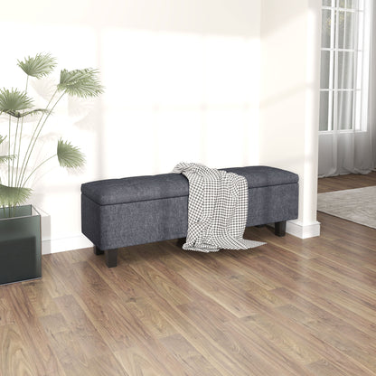 Storage Bench, Padded Bench with Linen Look, Wood Legs, Modern Bed Bench for Hallway, Bedroom, Living Room, 138 x 40 x 45 cm, Dark Gray