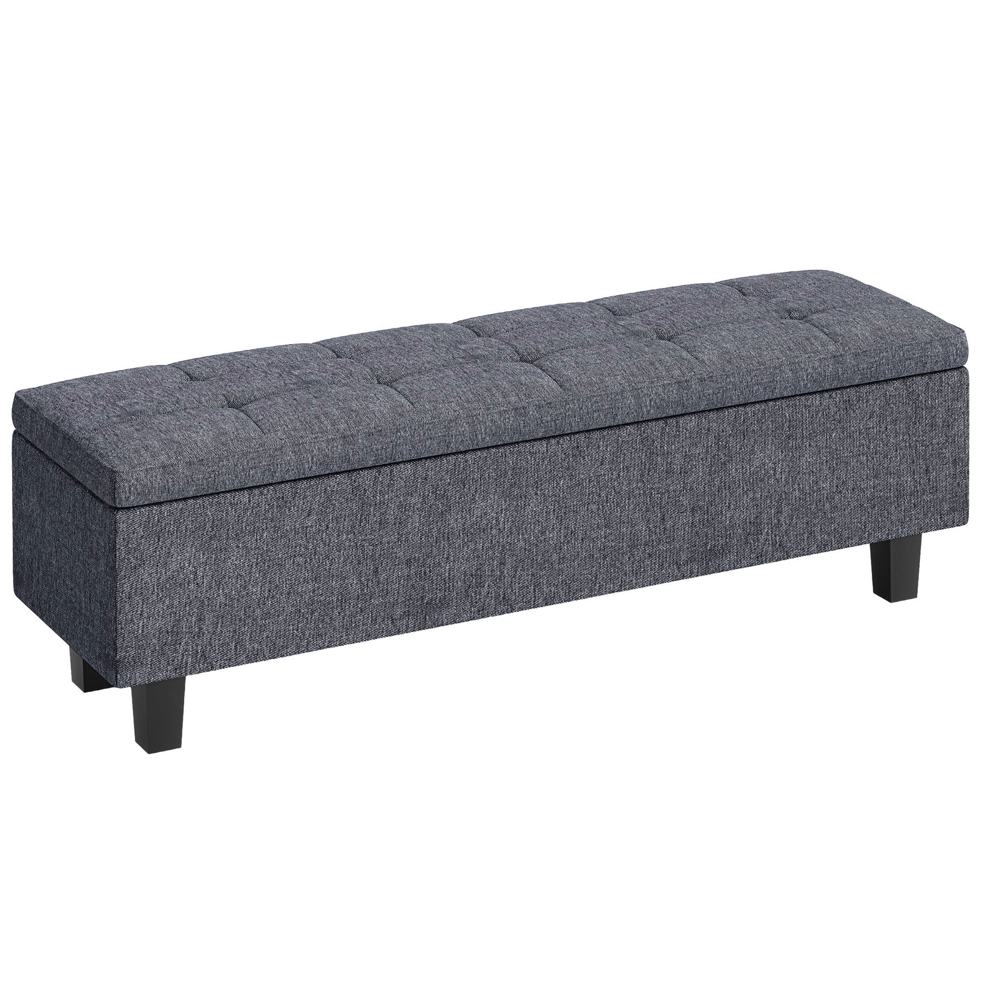 Storage Bench, Padded Bench with Linen Look, Wood Legs, Modern Bed Bench for Hallway, Bedroom, Living Room, 138 x 40 x 45 cm, Dark Gray