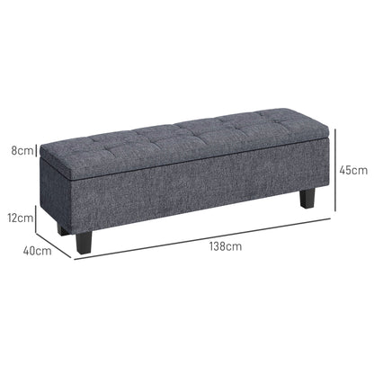 Storage Bench, Padded Bench with Linen Look, Wood Legs, Modern Bed Bench for Hallway, Bedroom, Living Room, 138 x 40 x 45 cm, Dark Gray