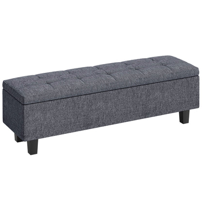 Storage Bench, Padded Bench with Linen Look, Wood Legs, Modern Bed Bench for Hallway, Bedroom, Living Room, 138 x 40 x 45 cm, Dark Gray