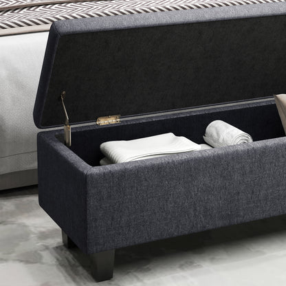 Storage Bench, Padded Bench with Linen Look, Wood Legs, Modern Bed Bench for Hallway, Bedroom, Living Room, 138 x 40 x 45 cm, Dark Gray