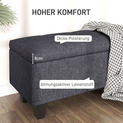 Storage Bench, Padded Bench with Linen Look, Wood Legs, Modern Bed Bench for Hallway, Bedroom, Living Room, 138 x 40 x 45 cm, Dark Gray