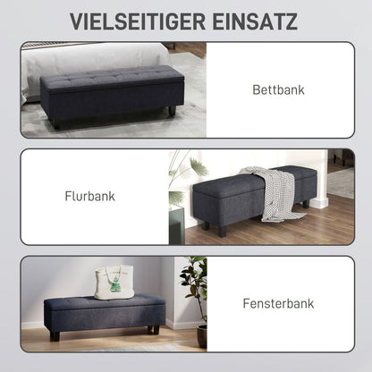 Storage Bench, Padded Bench with Linen Look, Wood Legs, Modern Bed Bench for Hallway, Bedroom, Living Room, 138 x 40 x 45 cm, Dark Gray