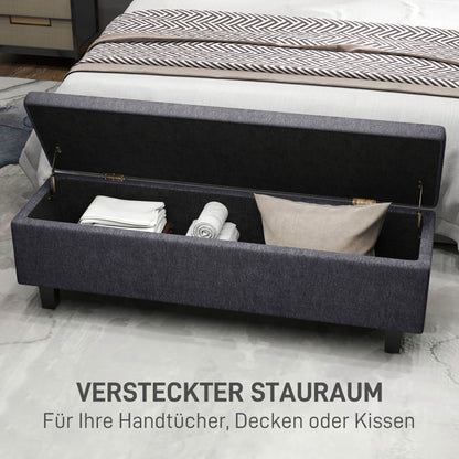 Storage Bench, Padded Bench with Linen Look, Wood Legs, Modern Bed Bench for Hallway, Bedroom, Living Room, 138 x 40 x 45 cm, Dark Gray