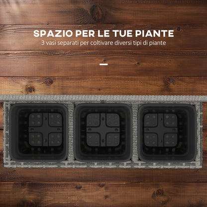 Planter with Trellis for Climbing Plants, Raised Flower Bed with 3 Internal Pots, Steel and PE Rattan Structure, 84x30x107cm, Gray