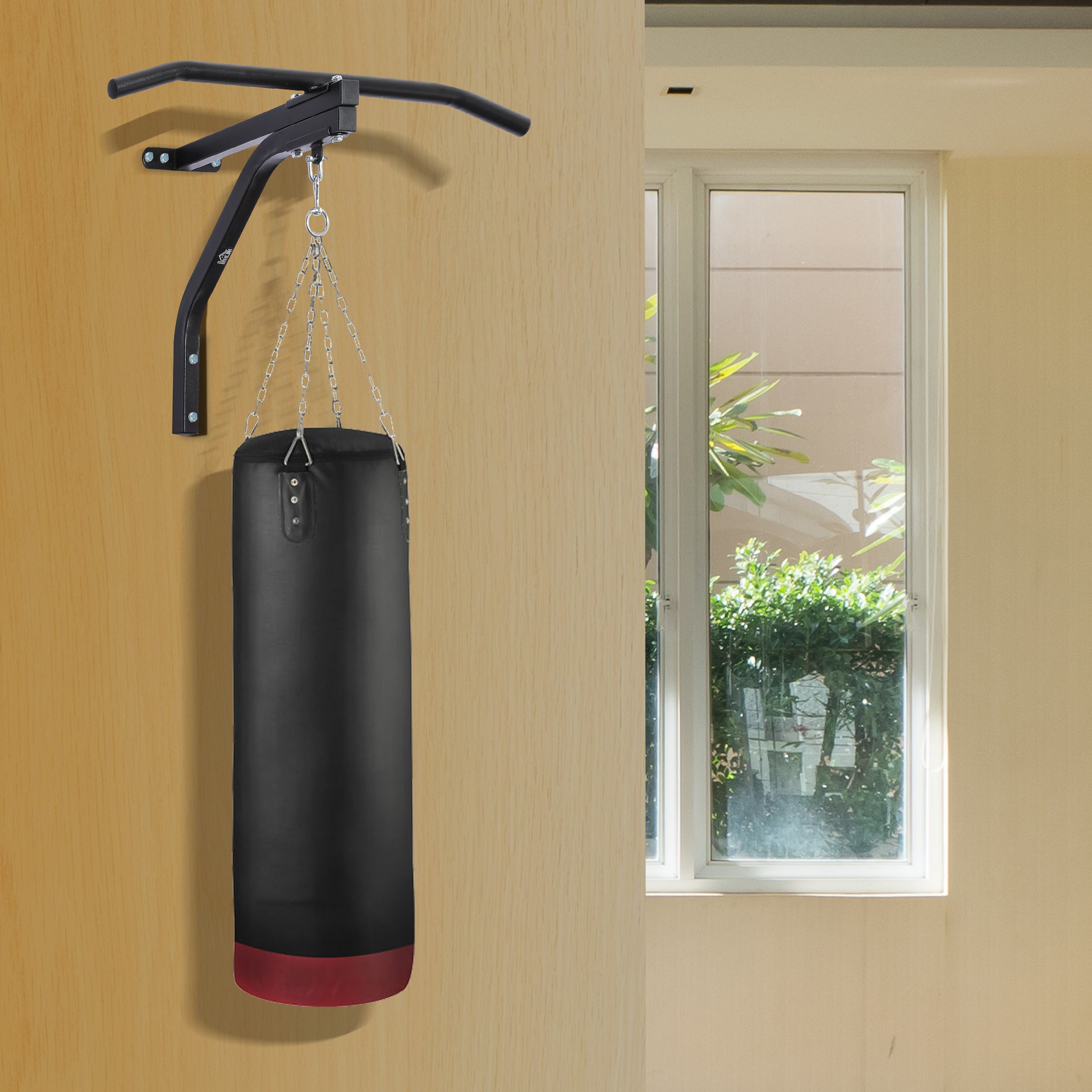 Punching Bag 2-in-1 Design Wall Mount Max Weight Capacity 130 kg Steel Punching Bag Holder with Mounting Screws Pull-Up Bar Punching Bag Hanger for Fitness Training